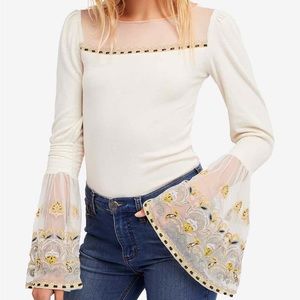 Free People High Tides Embroidered Top Blouse Top
